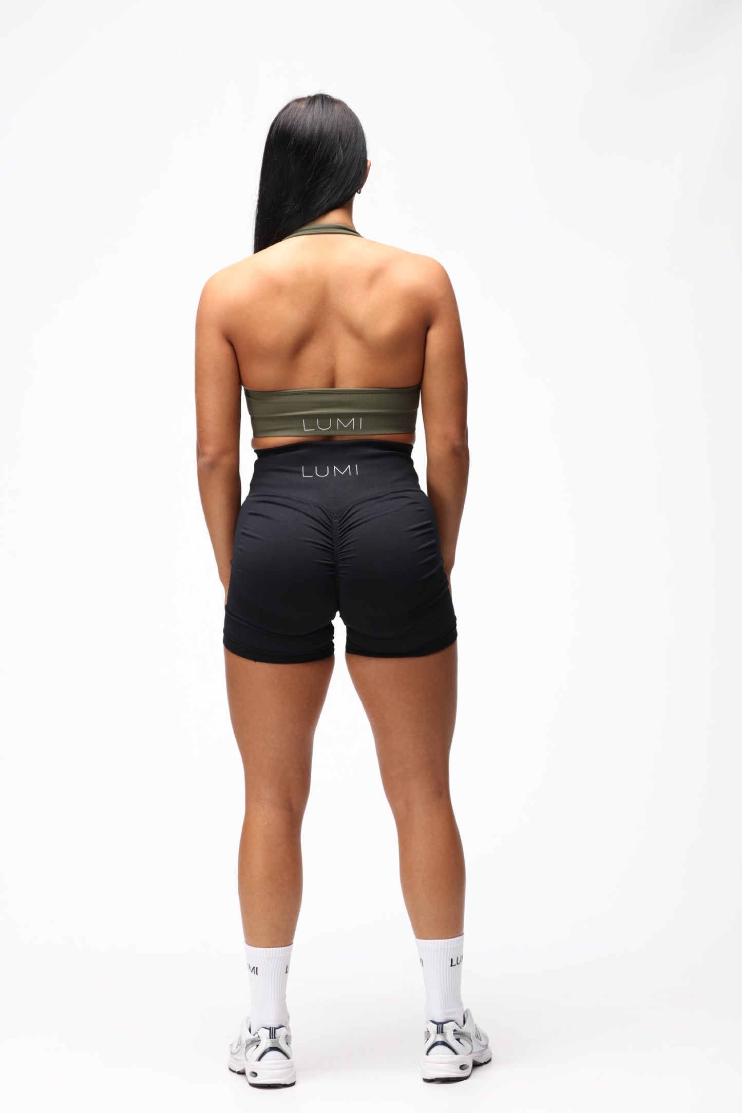 Khaki Halter Neck Sports Bra